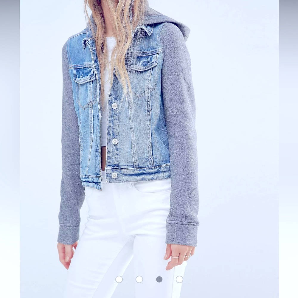 Hollister Hooded Button Up Denim Cotton Sweater
